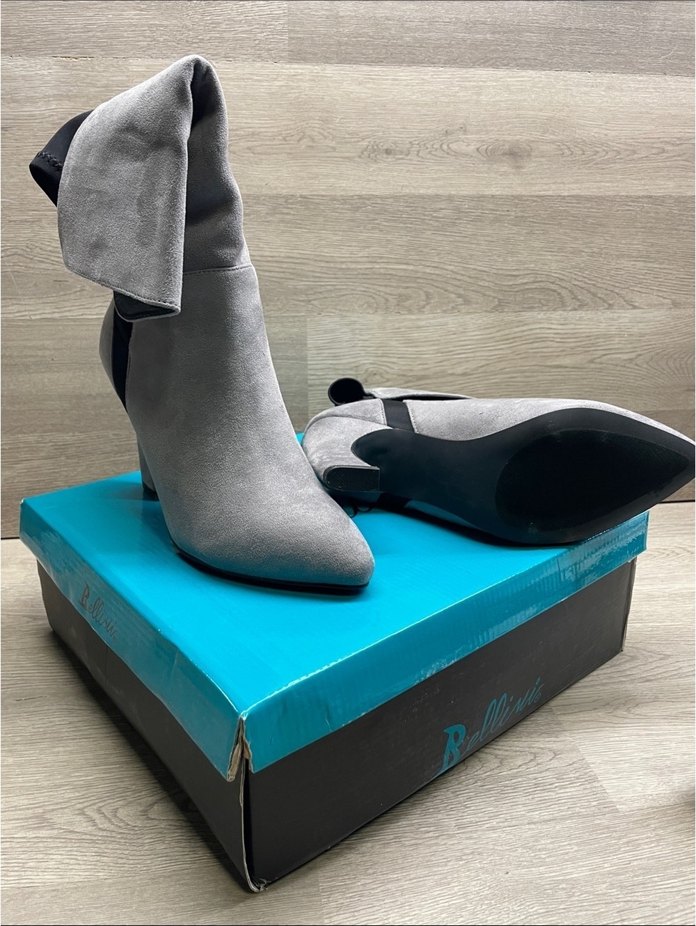 Bellini Gray Fold-Over Suede Pointed Toe Boots #212